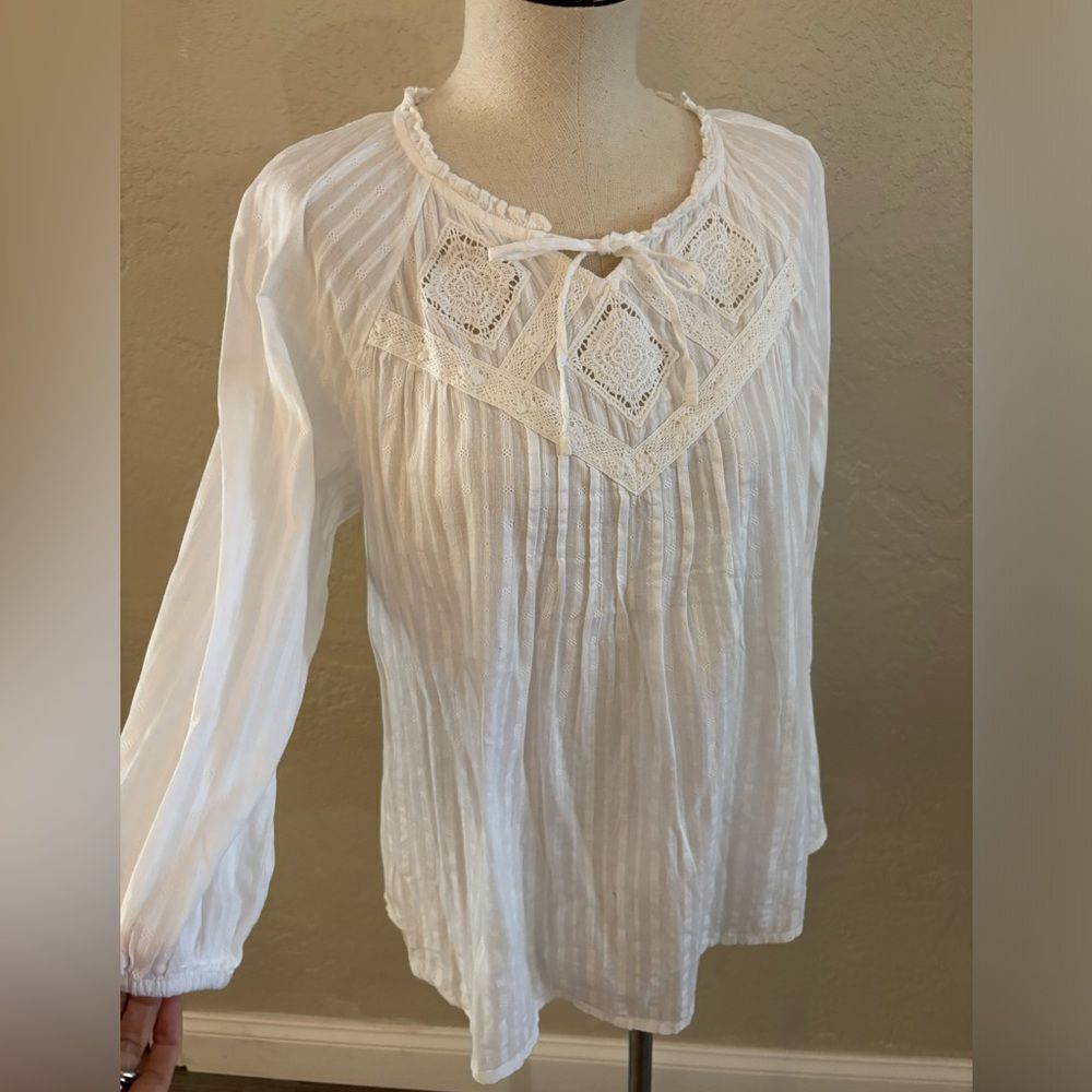 Vintage America White Lace Detail Boho Women's Top sz M